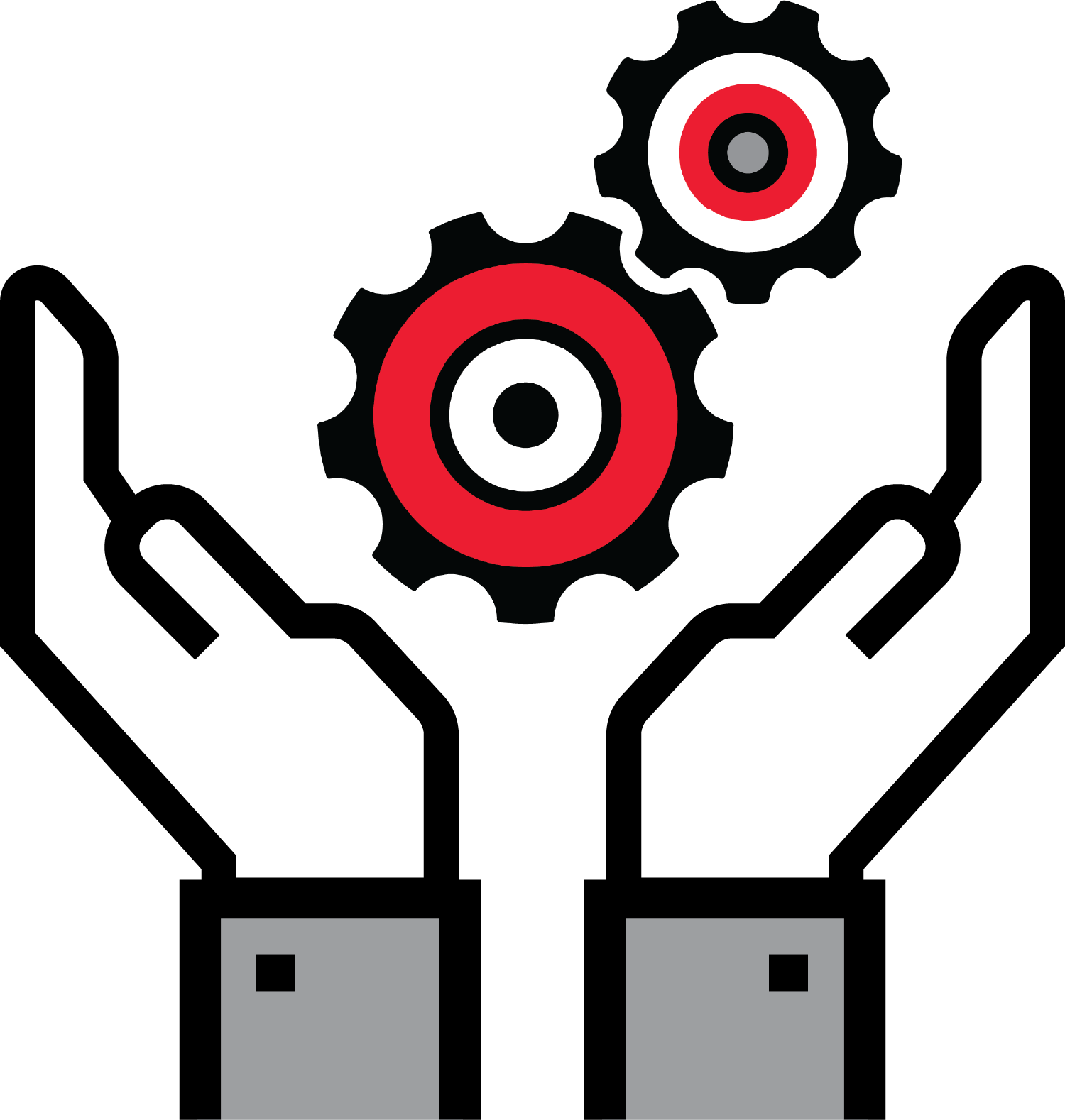 hands surrounding gears icon