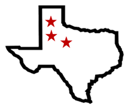 Outline of Texas with stars marking campus locations in Abilene, Amarillo, and Lubbock
