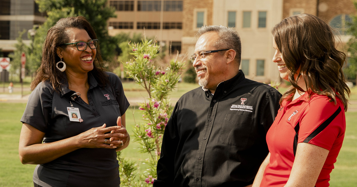TTUHSC employees chatting outside